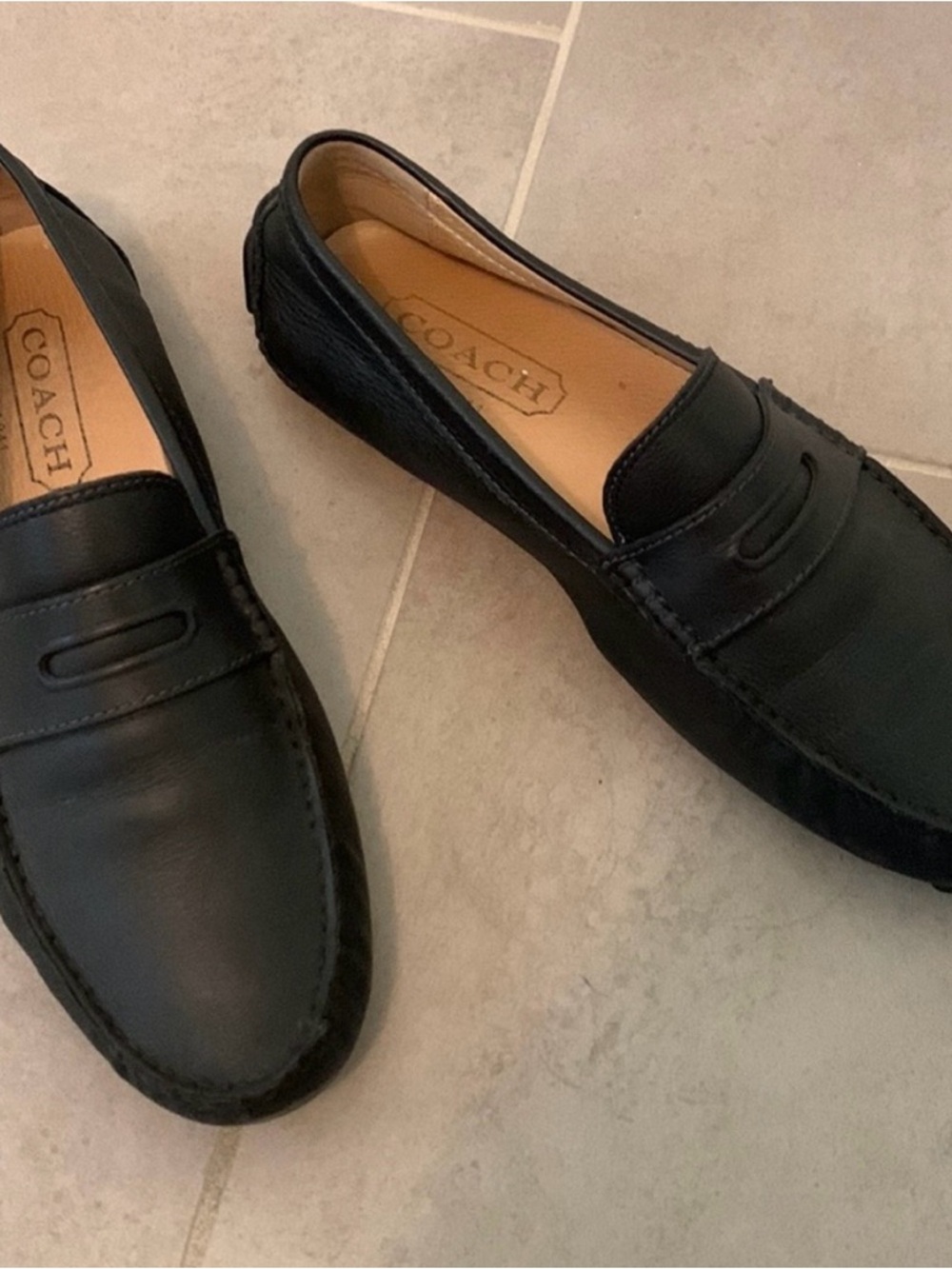 Coach Men's Black Leather Slip-On Penny Loafers